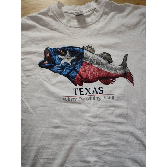 Vgt Y2K Bass Fishing Texas Where Everything is Big   Mens T-Shirt Large White - Picture 2 of 7